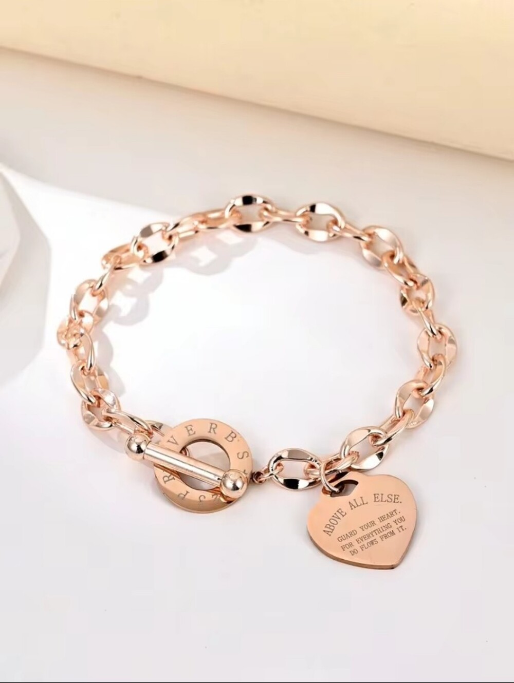 Rose Gold Plated Heart Charm Toggle Bracelet